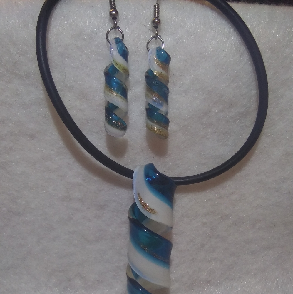 Glass Pendant and Earrings